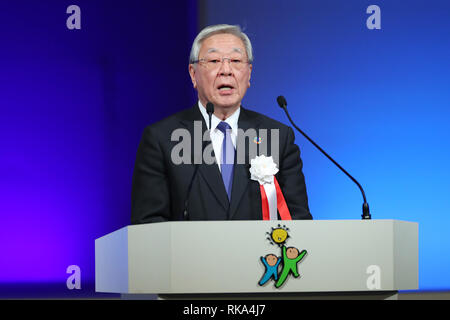 Tokyo, Japon. 10 fév 2019. La Fédération (Keidanren) Président Hiroaki Nakanishi assiste à la convention annuelle de LDP à Tokyo, Japon le 10 février 2019. Credit : YUTAKA/AFLO/Alamy Live News Banque D'Images