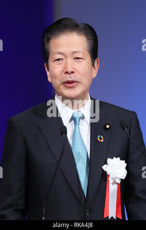 Tokyo, Japon. 10 fév 2019. Leader de la coalition parti Komeito Natsuo Yamaguchi assiste à la convention annuelle de LDP à Tokyo, Japon le 10 février 2019. Credit : YUTAKA/AFLO/Alamy Live News Banque D'Images
