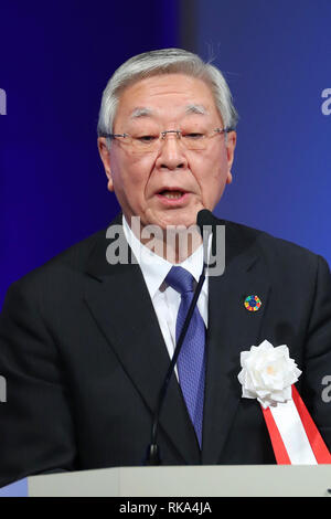 Tokyo, Japon. 10 fév 2019. La Fédération (Keidanren) Président Hiroaki Nakanishi assiste à la convention annuelle de LDP à Tokyo, Japon le 10 février 2019. Credit : YUTAKA/AFLO/Alamy Live News Banque D'Images