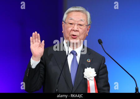 Tokyo, Japon. 10 fév 2019. La Fédération (Keidanren) Président Hiroaki Nakanishi assiste à la convention annuelle de LDP à Tokyo, Japon le 10 février 2019. Credit : YUTAKA/AFLO/Alamy Live News Banque D'Images