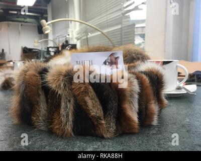 Déposée - 01 février 2019, Suisse, Zurich : Swiss red fox fur se trouve dans l'atelier du maître fourreur Suisse Thomas aus der Au. Il coud bandeaux hors de ses pattes, par exemple. Photo : Christiane Oelrich/dpa Banque D'Images