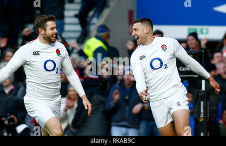 Londres, Royaume-Uni, 10 février Jonny peut d'Angleterre célébrer sa essayer pendant le Guiness 6 Nations match de rugby entre l'Angleterre et la France à Twickenham l'Stadiumo n Février 10th, à Twickenham en Angleterre. Action Crédit : Foto Sport/Alamy Live News Banque D'Images