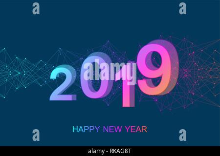 Joyeux Noël et Bonne Année 2019 carte de vœux. Modèle futuriste moderne pour 2019. La visualisation de données numériques. Concept de technologie d'entreprise Illustration de Vecteur