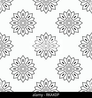 Abstract floral mandala monochrome sans motif. Répéter l'ornement géométrique. Style linéaire. Soleils stylisés. Vector background. Illustration de Vecteur