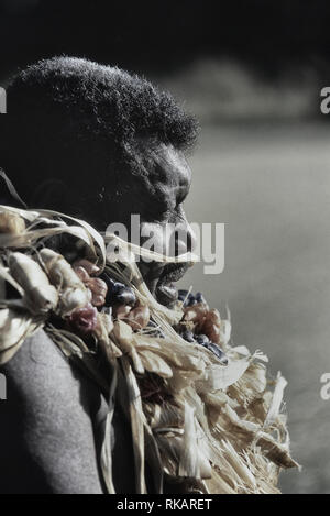 Guerrier traditionnel fidjien de la préparation du kava. Malakati village. Nacula île. Les îles Fidji. Pacifique Sud Banque D'Images