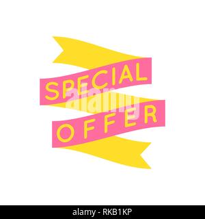 Retro jaune et rose ruban d'escompte isolated on white Illustration de Vecteur