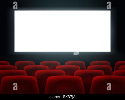 Salle de cinéma avec écran noir et blanc Lignes rouge sièges cinéma. Illustration de Vecteur