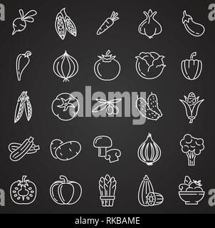 Ligne légumes icons set sur fond noir pour la conception graphique et web, simple signe vecteur moderne. Concept de l'Internet. Symbole à la mode pour la conception de site web site web application mobile ou bouton. Illustration de Vecteur