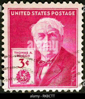 Thomas Edison sur timbre américain vintage Banque D'Images