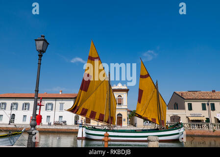 CESENATICO - Août 7, 2018 : Musée de bateaux dans le Porto Canale Leonardesco de Cesenatico, Emilie Romagne, Italie Banque D'Images