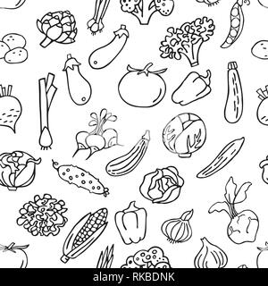 Modèle sans couture à la main avec des légumes. Aliments biologiques parfait modèle dans le style de ligne peuvent utiliser pour le papier d'emballage, papier peint des bioproduits, ba organique Illustration de Vecteur