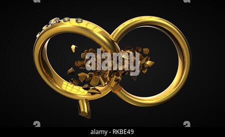 Concept de divorce avec expoling les anneaux de mariage. Convient pour le divorce, liquidation et de relation thèmes. 3d illustration Banque D'Images