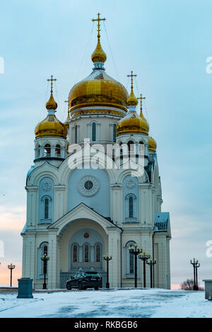 Khabarovsk, Russie - Dec 30, 2018 : Cathédrale Spaso-preobrajensky à Paris dans la matinée. Banque D'Images