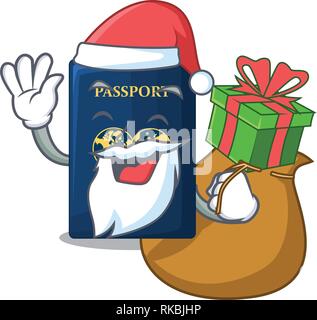 Santa avec passeport bleu cadeaux avec le cartoonsillustration isolés vector Illustration de Vecteur