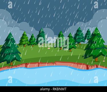 Une scène de pluie dans la nature illustration Illustration de Vecteur