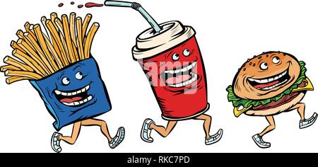 Jeu de caractères frites fast food burger Cola. Comic cartoon retro pop art dessin illustration vectorielle Illustration de Vecteur