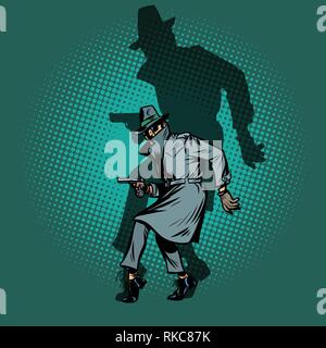 Ombre noir. detective spy man with gun poser. Comic cartoon retro pop art dessin illustration vectorielle Illustration de Vecteur