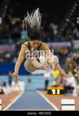 Birmingham, UK. 10 fév, 2019. Irozuru abigaä in Women's Long Saut au cours de la Final SPAR Athlétisme Indoor Championships 2019 Arena à Birmingham, le dimanche 10 février 2019. BIRMINGHAM ENGLAND. (Usage éditorial uniquement, licence requise pour un usage commercial. Aucune utilisation de pari, de jeux ou d'un seul club/ligue/dvd publications.) Credit : Crédit : Wu G Taka Taka Wu/Alamy Live News Banque D'Images