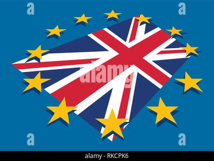 Brexit de l'Union européenne drapeau bleu de l'UE avec des étoiles et la Grande-Bretagne Angleterre drapeau quitter concept design graphique Illustration de Vecteur