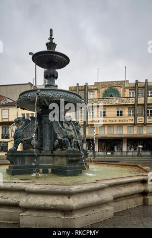 La Praça de Carlos Alberto con la fonte dos Leões, 19ème siècle fontaine des lions en la ciudad de Porto, Portugal, Europa Banque D'Images