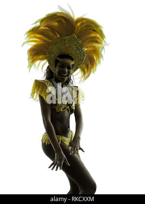 Une femme africaine samba dancer dancing silhouette sur fond blanc Banque D'Images