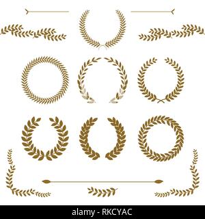Ensemble d'or et des couronnes de lauriers branches sur fond blanc, vector illustration Illustration de Vecteur