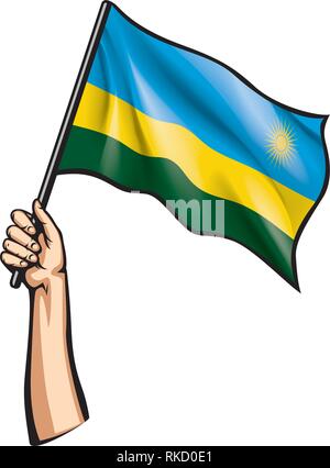 Drapeau du Rwanda et de la main sur fond blanc. Vector illustration Illustration de Vecteur