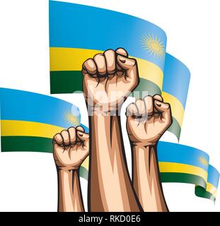 Drapeau du Rwanda et de la main sur fond blanc. Vector illustration Illustration de Vecteur