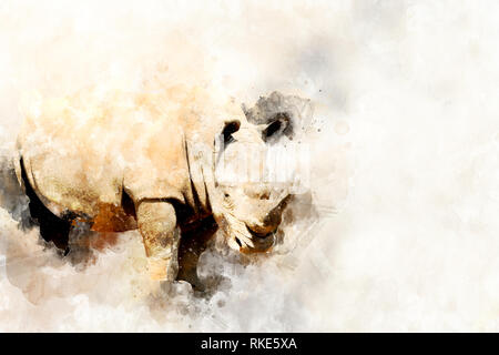 Illustration aquarelle portrait de rhino. Belle wildlife world Banque D'Images