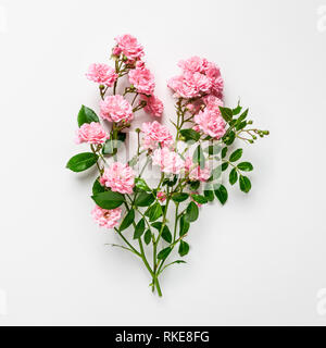 Fleur rose rose Bunch, en forme d'coeur. Les petits rosiers grimpants en jardin d'été sur fond blanc. Haut de la vue, télévision lay. Floral design Banque D'Images