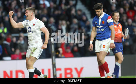 Londres, Royaume-Uni. 10 fév, 2019. Romain N'Tamack (France) et Owen Farrel (Angleterre) durant les Six Nations 2019 match de rugby entre l'Angleterre et la France le 10 février 2019 au Stade de Twickenham à Londres, Angleterre - Photo Laurent Lairys / DPPI Crédit : Laurent Locevaphotos Lairys/agence/Alamy Live News Banque D'Images