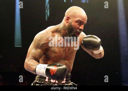 Berlin, Allemagne. 10 fév, 2019. Ryan FORD (CAN). Conseil mondial de la boxe. International Light Heavyweight, Nick Hannig (GER) vs Ryan Ford (CAN), Berlin, Music-hall, à la fois Fighter Combat pour le titre vacant de la WBC, Crédit : Wolfgang Fehrmann/ZUMA/Alamy Fil Live News Banque D'Images