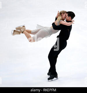 Anaheim, États-Unis. 10 fév, 2019. Madison Hubbell et Zachary Donohue de la United States effectuer dans la danse libre danse sur glace au cours de l'ISU Four Continents Figure Skating Championship à Anaheim, États-Unis, 10 février 2019. Credit : Zhao Hanrong/Xinhua/Alamy Live News Banque D'Images