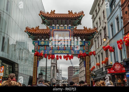 Londres, Royaume-Uni, 10 février 2019. Vu décorations colorées au cours de célébration du Nouvel an chinois à China Town, Soho, Londres, Royaume-Uni. .Crédit : Harishkumar Shah/Alamy Live News Banque D'Images