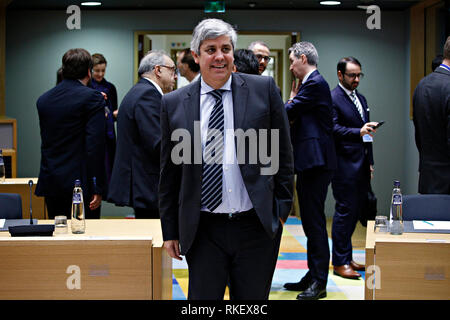 Bruxelles, Belgique. 10 févr. 2019 11. Président de l'Eurogroupe Mario Centeno arrive à assister dans un contexte économique et financier (ECOFIN) Conseil Affaires étrangères. Alexandros Michailidis/Alamy Live News Banque D'Images