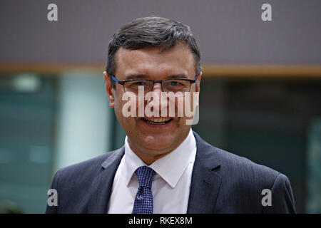 Bruxelles, Belgique. 10 févr. 2019 11. Le ministre des finances letton Janis Reirs arrive à assister dans un contexte économique et financier (ECOFIN) Conseil Affaires étrangères. Alexandros Michailidis/Alamy Live News Banque D'Images