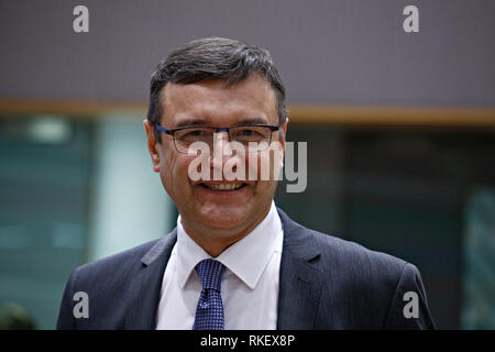 Bruxelles, Belgique. 10 févr. 2019 11. Le ministre des finances letton Janis Reirs arrive à assister dans un contexte économique et financier (ECOFIN) Conseil Affaires étrangères. Alexandros Michailidis/Alamy Live News Banque D'Images