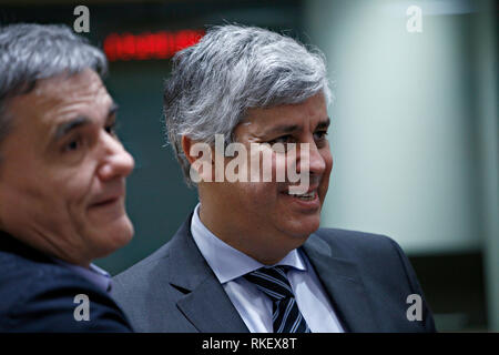 Bruxelles, Belgique. 10 févr. 2019 11. Président de l'Eurogroupe Mario Centeno arrive à assister dans un contexte économique et financier (ECOFIN) Conseil Affaires étrangères. Alexandros Michailidis/Alamy Live News Banque D'Images