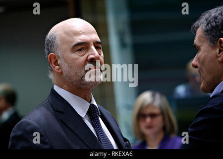 Bruxelles, Belgique. 10 févr. 2019 11. Commissaire européen Pierre MOSCOVICI arrive à assister dans un contexte économique et financier (ECOFIN) Conseil Affaires étrangères. Alexandros Michailidis/Alamy Live News Banque D'Images