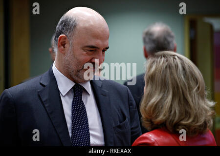 Bruxelles, Belgique. 10 févr. 2019 11. Commissaire européen Pierre MOSCOVICI arrive à assister dans un contexte économique et financier (ECOFIN) Conseil Affaires étrangères. Alexandros Michailidis/Alamy Live News Banque D'Images