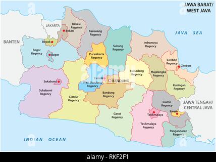 Jawa Barat, Java ouest carte vectorielle administrative et politique, de l'Indonésie Illustration de Vecteur