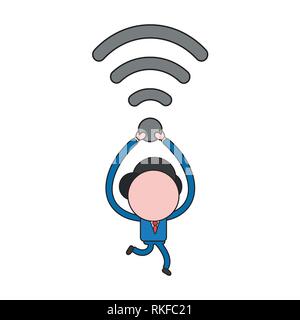Homme d'illustration vectorielle, l'exécution et l'exécution de caractères Symbole wifi sans fil. Couleur et contours noirs. Illustration de Vecteur
