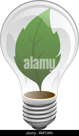 Durable de l'énergie propre, renouvelable, vert feuille Lightbulb Vector Illustration Illustration de Vecteur
