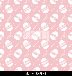 Pâques rose motif transparent avec les œufs décorés et des brindilles. Banque D'Images
