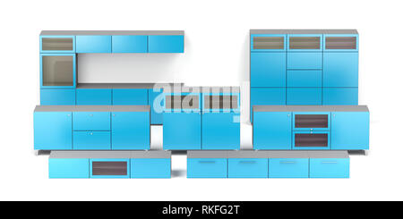 Ensemble de différents types d'armoires en bois sur fond blanc Banque D'Images