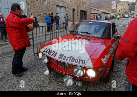 D'Antraigues, FRANCE, le 3 février 2019 : Point de concurrents à la remise. Rallye Historique est réservée aux voitures qui ont participé à Banque D'Images