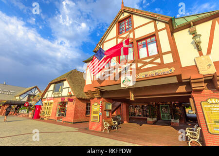 Solvang, Californie, États-Unis - 10 août 2018 : cadeaux et architecture traditionnelle danoise de Solvang, célèbre destination en Californie Banque D'Images