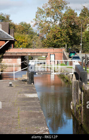 Blocage du canal et le bassin du Canal de Montgomery à Welshpool Powys Pays de Galles Grande-bretagne Banque D'Images