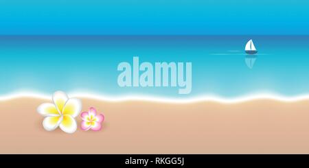 Frangipani fleur tropicale et seule la voile sur une mer calme des vacances background vector illustration EPS10 Illustration de Vecteur