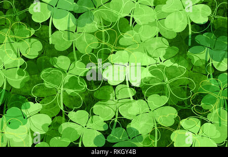 Saint Patrick les feuilles de trèfle vert motif de fond avec quatre trèfles feuilles avec 3D illustration éléments. Banque D'Images